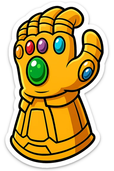 Thanos gauntlet in cartoon style, bright colors, emphasizing gems, no background sticker