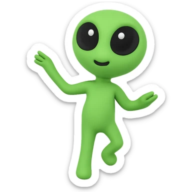 Create a neon green alien dancing, almost identical to the reference image, with minimal changes in the positions of arms and legs, looking straight ahead. This is frame 4 of an animation. PNG format with transparent background. sticker