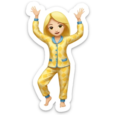 yellow-skinned woman dancing in her pajamas, playful mood sticker