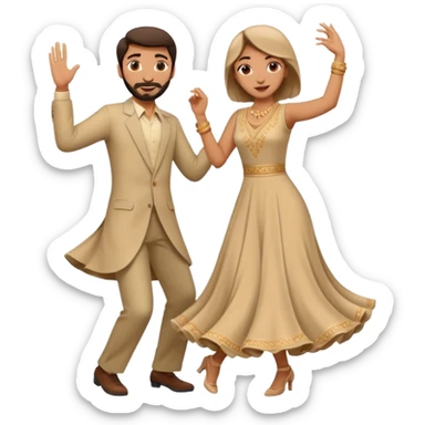 pakistani dancing man and woman fully clothed full body beige dress sticker