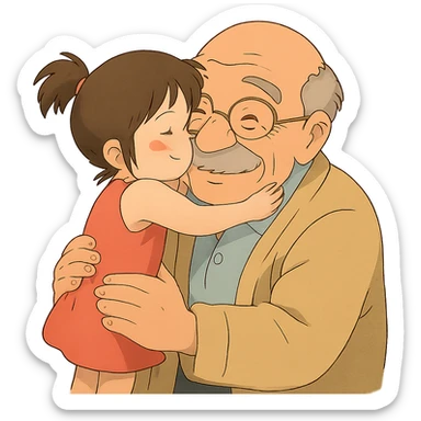 small kid showing affection to their granddad, gentle and heartwarming sticker