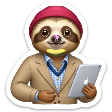 sloth with advanced technology and preppy clothing sticker