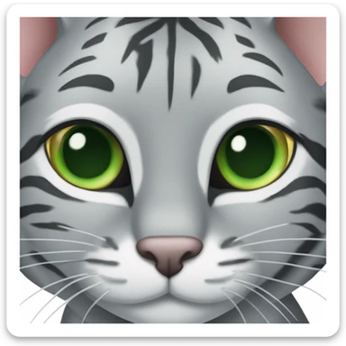 grey tiger tabby cat with green eyes and one tipped ear sticker
