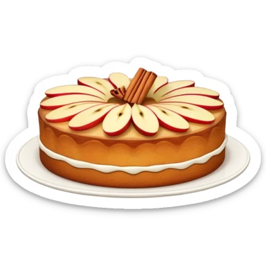 cinematic-realistic-apfelkuchen-dessert-emoji,-depicted-as-a-classic-apple-cake-with-cinnamon-and-thinly sliced apples on the top a few neatly spread out-rendered-with-soft-textures-and-warm,-inviting-lighting. sticker