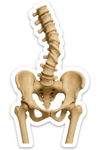 OSSA DI UN BACINO UMANO STORTO CON SPINA DORSALE STORTA, IPERREALISTICO 4K sticker