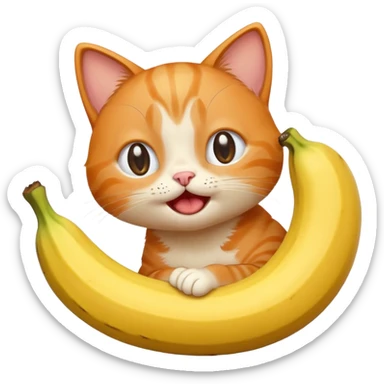 A cat with a bana body standing up and the cat is a orange cat and is a cute one holding a banana and crying sticker