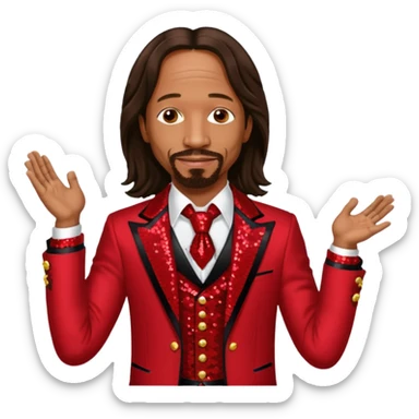 Katt Williams long dark brown hair, red sequin outfit sticker