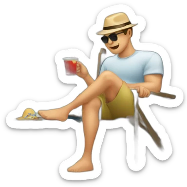 Hombre sentado tomando mate en una silla al borde de la playa sticker