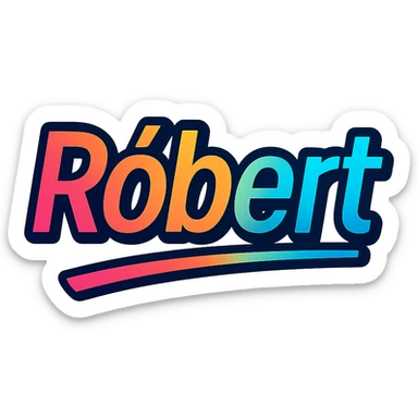 The name 'Róbert' in a modern, colorful gradient font with a dark outline, on a transparent background, with the name underlined or partially underlined with a dynamic, slanted underline, in the style of the sample images. sticker