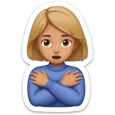 Girl crossing arms grabbing neck strangling herself sticker