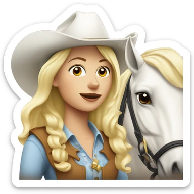 Blonde Cowgirl with a white horse sticker