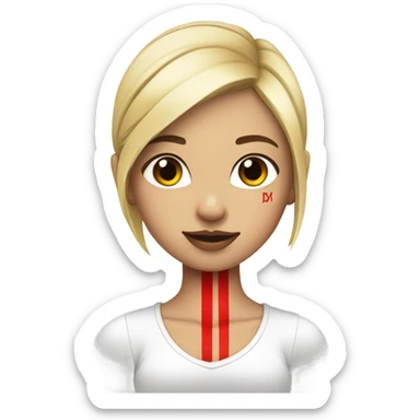 Blonde girl with bands with a red vertical line tattoo on wrist sticker