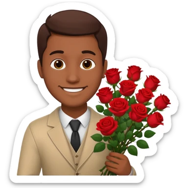 Un homme blanc brun qui donne un bouquet de roses sticker