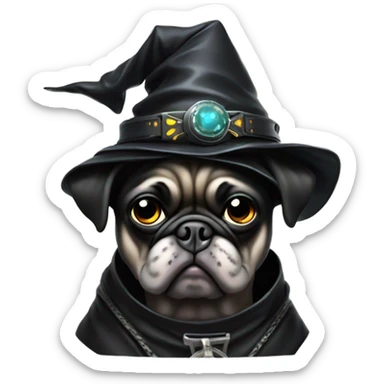 cyberpunk pug wearing a black wizard's hat sticker