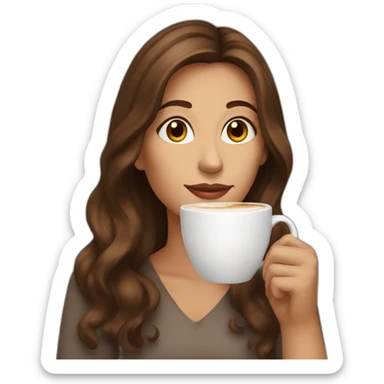 Woman with long brown hair drinking cappuccino  sticker