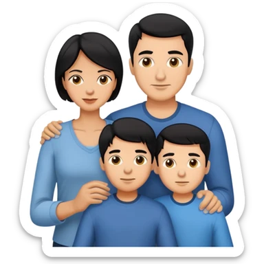dad, mom and 2 sons, black hair sticker