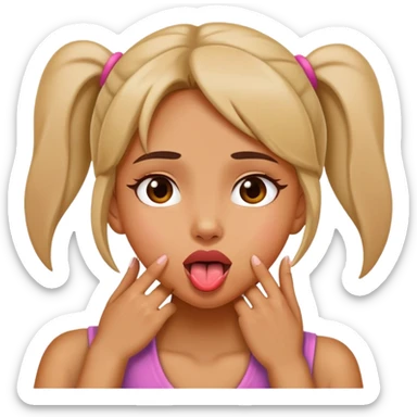Girl with her hands on her neck with her tongue out￼ sticker