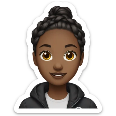 A black girl with brown eyes and black braided hair with a lululemon jacket sticker