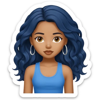a pretty bratz brown girl with long wavy black color hair and a blue tank top on sticker