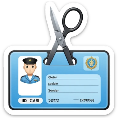 black Scissors cutting a light blue idf soldier ID card in 2 parts .hyper realistic sticker