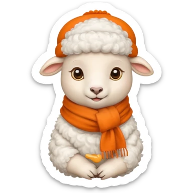 baby sheep with orange scarf and brown hat sticker