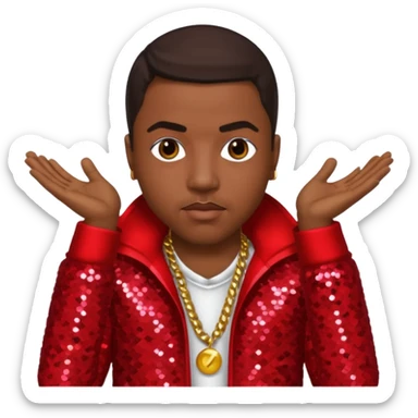 Nasir Nas Jones, Rapper with dark brown hair, red sequin outfit sticker