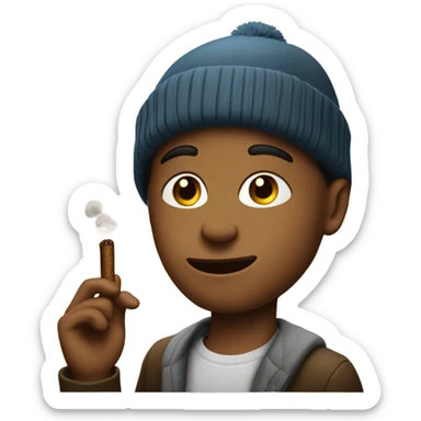 boy with beanie by car with cigar in mouth sticker