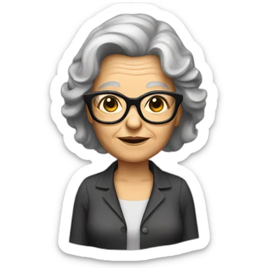 old lady dark brown shoulder length hair black glasses sticker