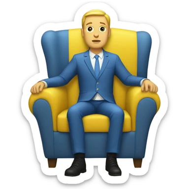 White human male in blue dress, sitting on jellow couch  sticker