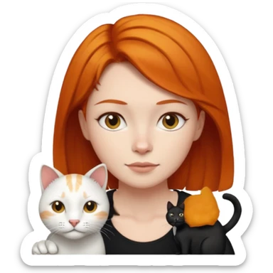 white big cat and a black small cat and a ginger woman short hair  sticker