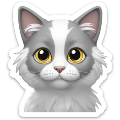 A cat with much fluffy White and some Grey hair full in screen and some tiny ears sticker