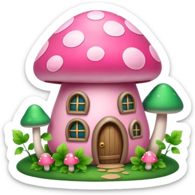 Pink little mushroom house covered in vines sticker