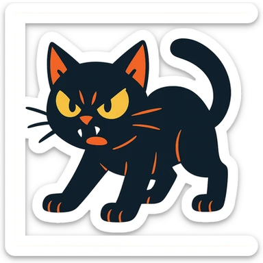 angry black cat vibrant cartoon style sticker