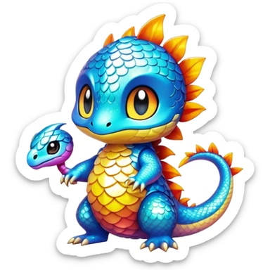 Randomly-colored sparkly colorful chibi Fakémon-creature sticker