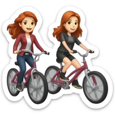 Brunette and redhead riding bikes sticker