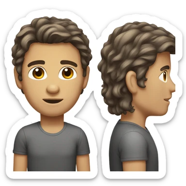 young man mullet brown hair not beard gray eyes sticker