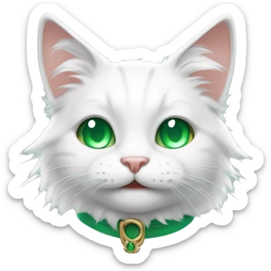 smiling white cat with fluffy ears and emerald eyes sticker