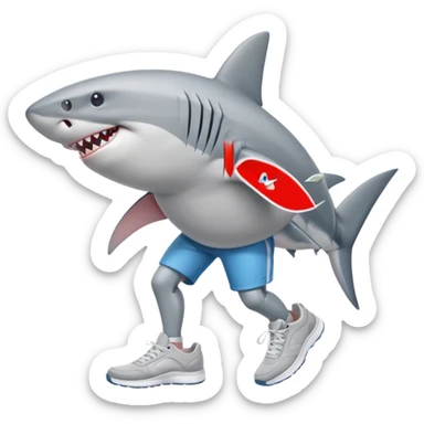 Un tiburón con pata y que tengan unas zapatillas  sticker