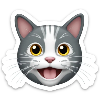 Grey cat with white mouth smiling sticker