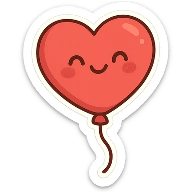 cute cartoon heart with a small string, floating upwards, cheerful and simple sticker