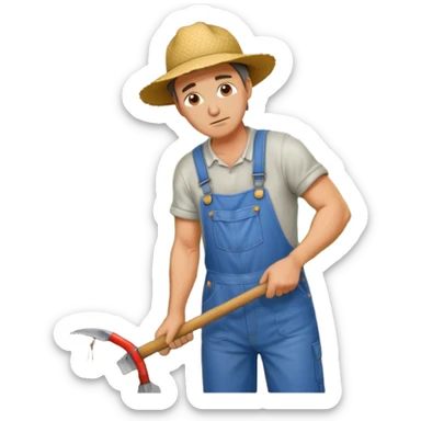 emoji of a farmer working in the field, bent over the garden, with a tired face and sweat sticker