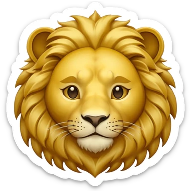 Pièce d’or ronde, style emoji, avec un grand “F” gravé au centre et la tête d’un lion détaillé en arrière‑plan, vue de face, design simple et lisible. sticker
