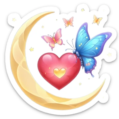 Butterfly & heart & moon sticker