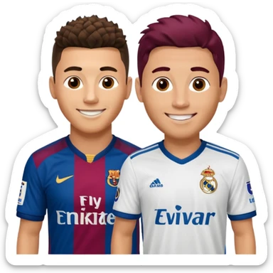 Prime noodle hair ronaldo and prime 2012 messi Smiling in one Photo and make it realistic Ronaldo wearing Number 7 With Madrid and Messi wearing number 10 with barca  sticker