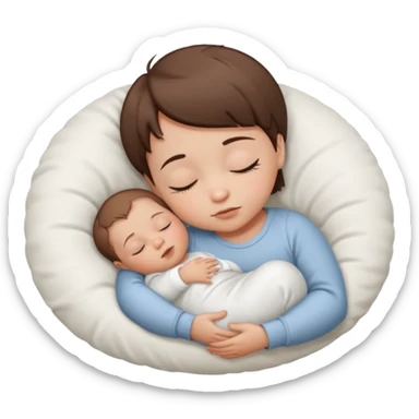 Sleeping baby, brown short hair, in a white color palette sticker