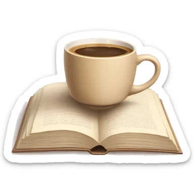 Beige cup of coffee, standing on a beige open Book, aesthetic, cozy  sticker