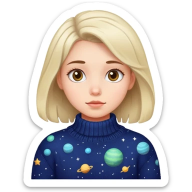 curious girl in sweater in space sticker