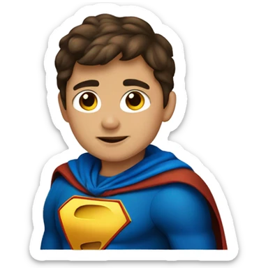 superhero, child, boy, short brown hair, brown eyes, Hispanic, cape, gold, blue sticker
