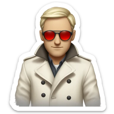 <excerpt>
A white man with real short hair, short mutton shops donning small red tinted sun glasses in a dirty white trench coat, is an alchemist.
</excerpt> sticker