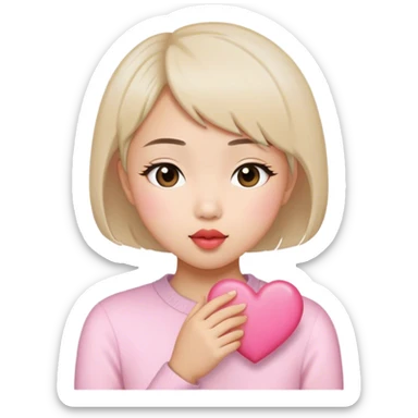 Short hair Asian girl kissing with pinky heart  sticker